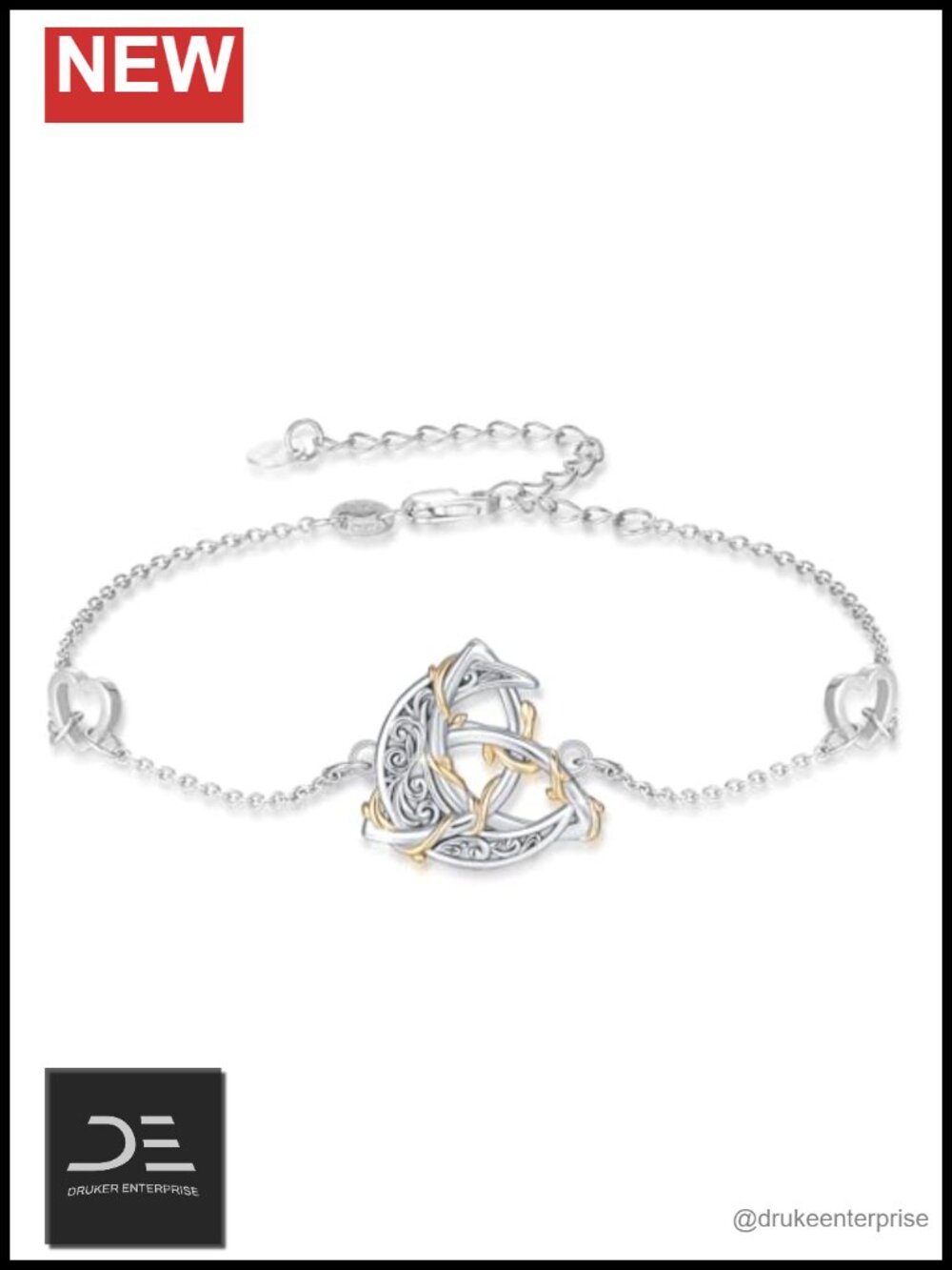 Sterling Silver Celtic Knot Moon Bracelet Women Hypoallergenic Adjustable